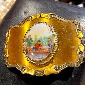 2.19.24.1 Catching a Trout” Vintage Porcelain ctr Raintree Project Belt Buckle